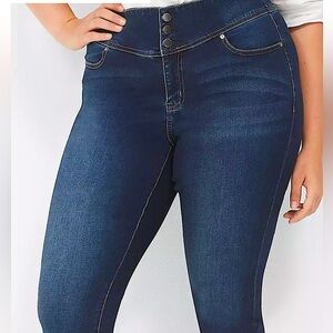 Lane Bryant High-Waisted Size 24 Dark Denim 3 Button Super Stretch Jegging Jeans
